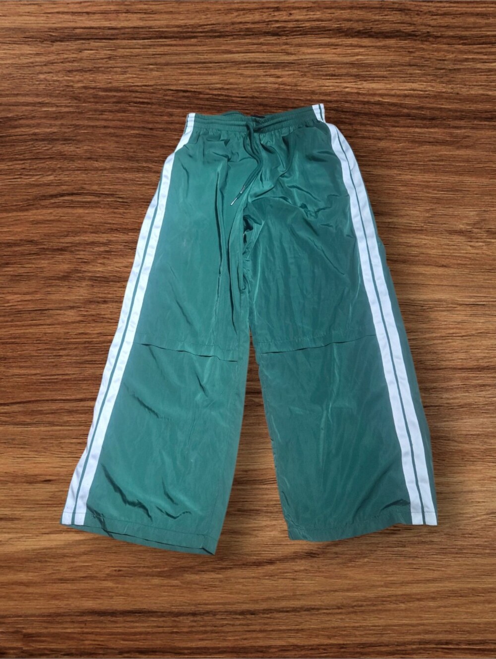 Edikted Green Wide Leg Track Pants with White Side Stripes